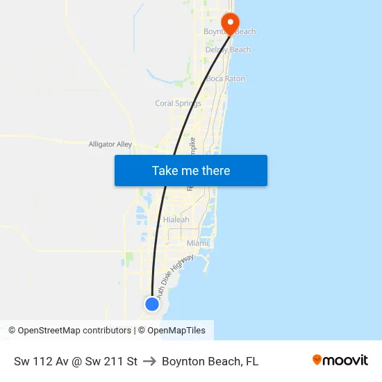 Sw 112 Av @ Sw 211 St to Boynton Beach, FL map