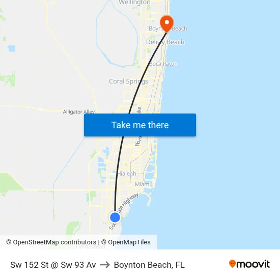 Sw 152 St @ Sw 93 Av to Boynton Beach, FL map