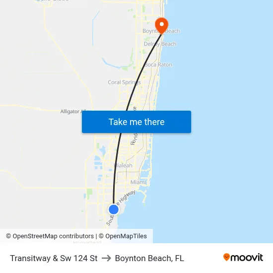 Transitway & Sw 124 St to Boynton Beach, FL map