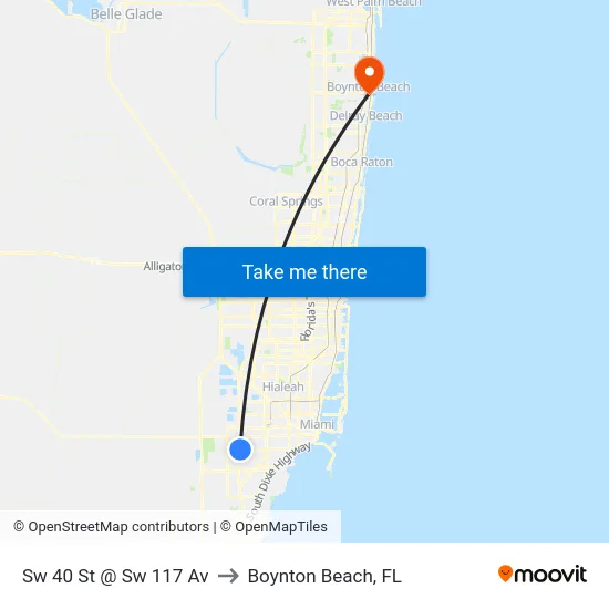 Sw 40 St @ Sw 117 Av to Boynton Beach, FL map