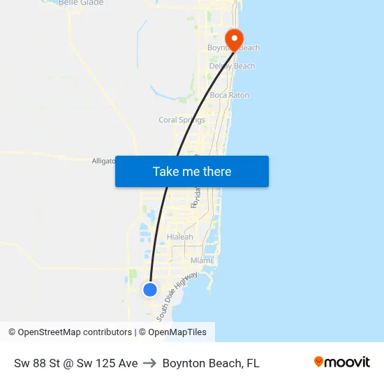 Sw 88 St @ Sw 125 Ave to Boynton Beach, FL map