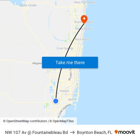 NW 107 Av @ Fountainebleau Bd to Boynton Beach, FL map