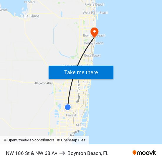 NW 186 St & NW 68 Av to Boynton Beach, FL map