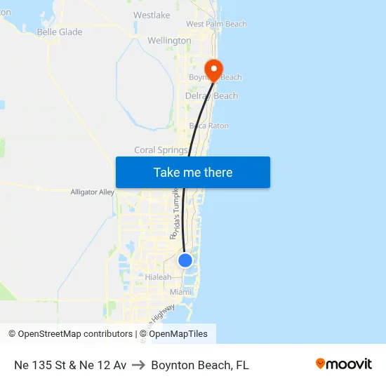 Ne 135 St & Ne 12 Av to Boynton Beach, FL map
