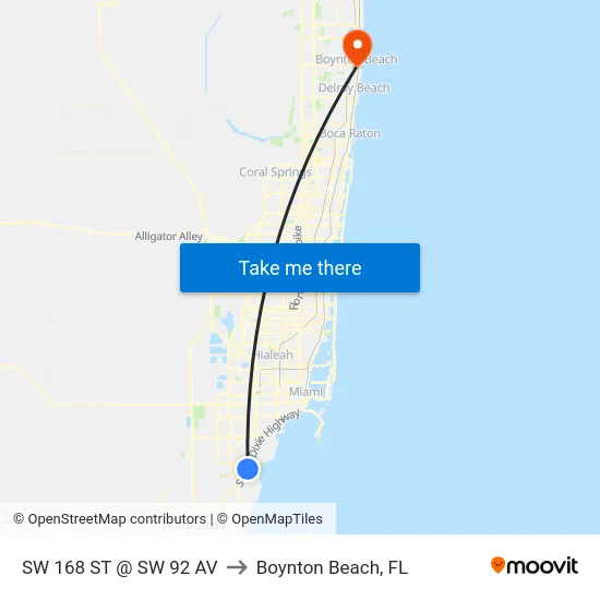 Sw 168 St @ Sw 92 Av to Boynton Beach, FL map