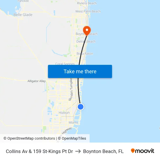 Collins Av & 159 St-Kings Pt Dr to Boynton Beach, FL map