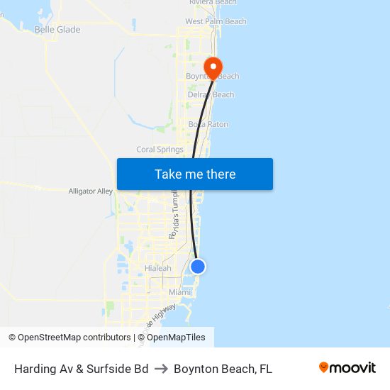 Harding Av & Surfside Bd to Boynton Beach, FL map