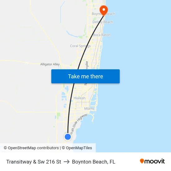 Transitway & Sw 216 St to Boynton Beach, FL map