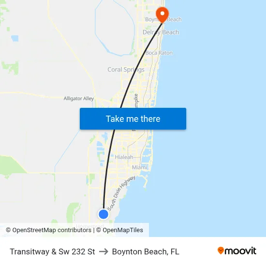 Transitway & Sw 232 St to Boynton Beach, FL map