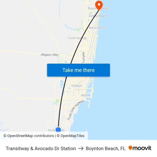 Transitway & Avocado Dr Station to Boynton Beach, FL map