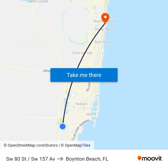 Sw 80 St / Sw 157 Av to Boynton Beach, FL map