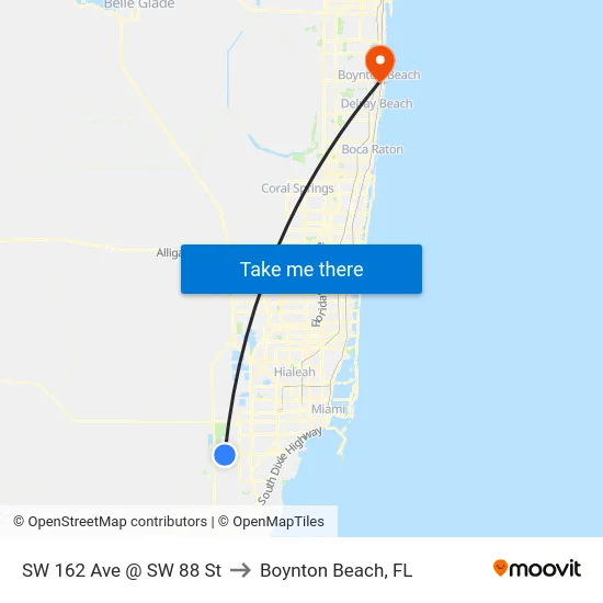 Sw 162 Ave @ Sw 88 St to Boynton Beach, FL map
