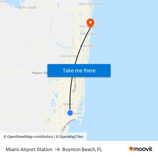 Miami Airport Station to Boynton Beach, FL map