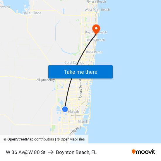 W 36 Av@W 80 St to Boynton Beach, FL map