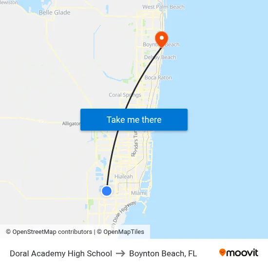 Doral Academy High School to Boynton Beach, FL map