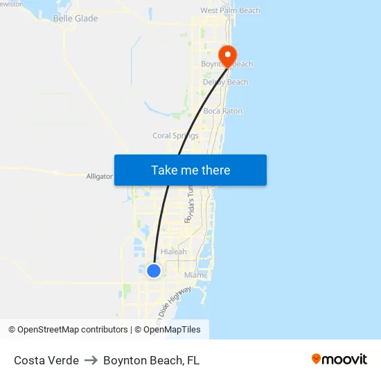 Costa Verde to Boynton Beach, FL map