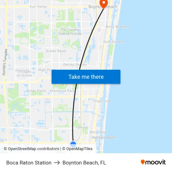 Boca Raton Station to Boynton Beach, FL map