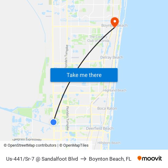 Us-441/Sr-7 @ Sandalfoot Blvd to Boynton Beach, FL map