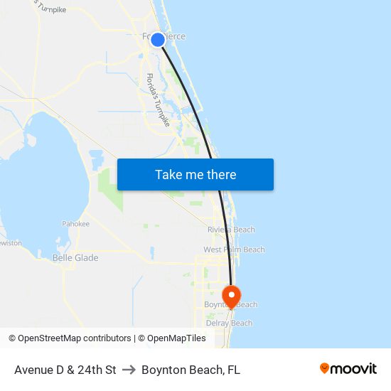 Avenue D & 24th St to Boynton Beach, FL map