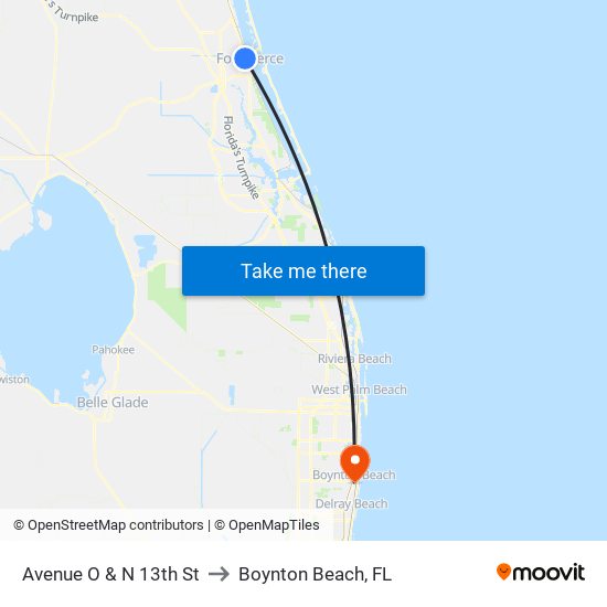 Avenue O & N 13th St to Boynton Beach, FL map