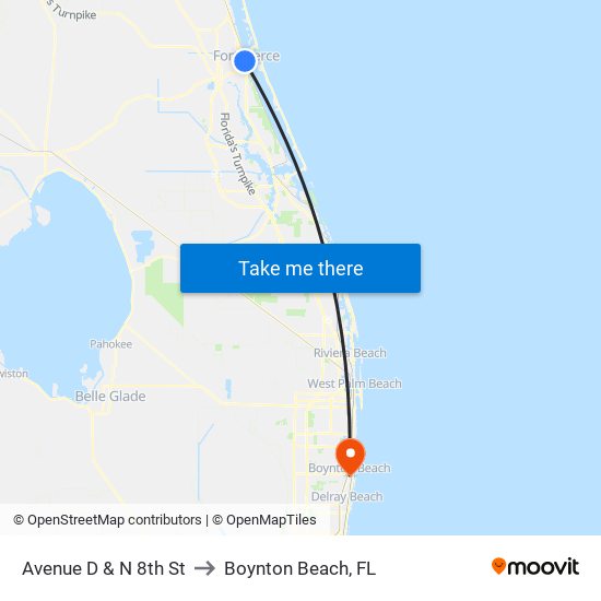 Avenue D & N 8th St to Boynton Beach, FL map