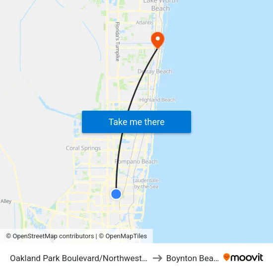 Oakland Park Boulevard/Northwest 27th Avenue to Boynton Beach, FL map