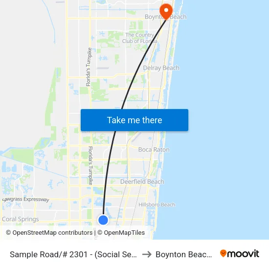 Sample Road/# 2301 - (Social Security) to Boynton Beach, FL map