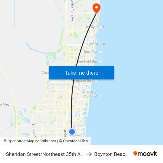 Sheridan Street/Northeast 35th Avenue to Boynton Beach, FL map
