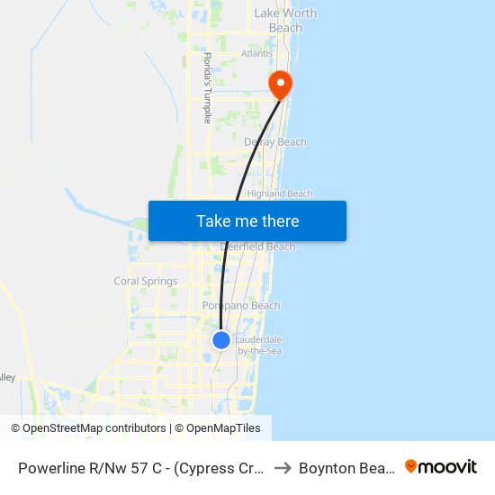 POWERLINE R/NW 57 C - (CYPRESS CREEK TRI-RAIL) to Boynton Beach, FL map