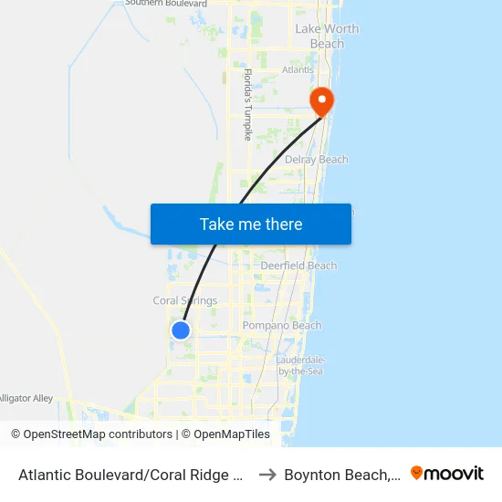 Atlantic Boulevard/Coral Ridge Drive to Boynton Beach, FL map
