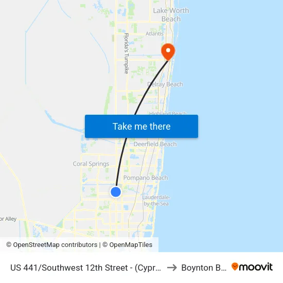 US 441/Southwest 12th Street - (Cypress Lakes Town Center) to Boynton Beach, FL map
