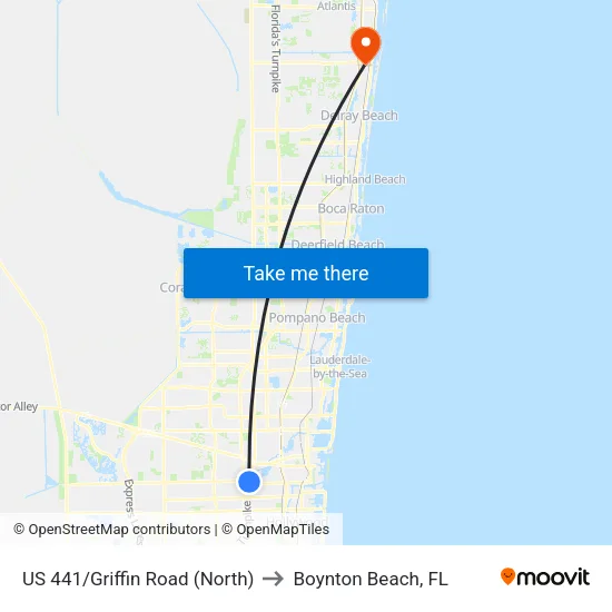 US 441/Griffin Road (North) to Boynton Beach, FL map