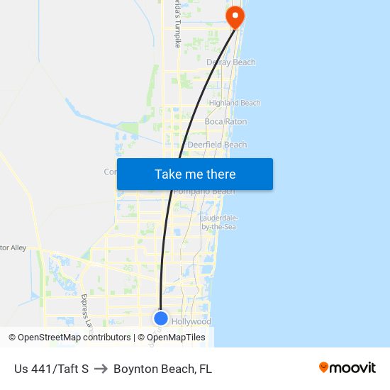 Us 441/Taft S to Boynton Beach, FL map