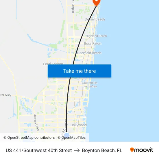 US 441/Southwest 40th Street to Boynton Beach, FL map
