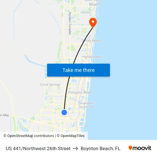 US 441/Northwest 26th Street to Boynton Beach, FL map