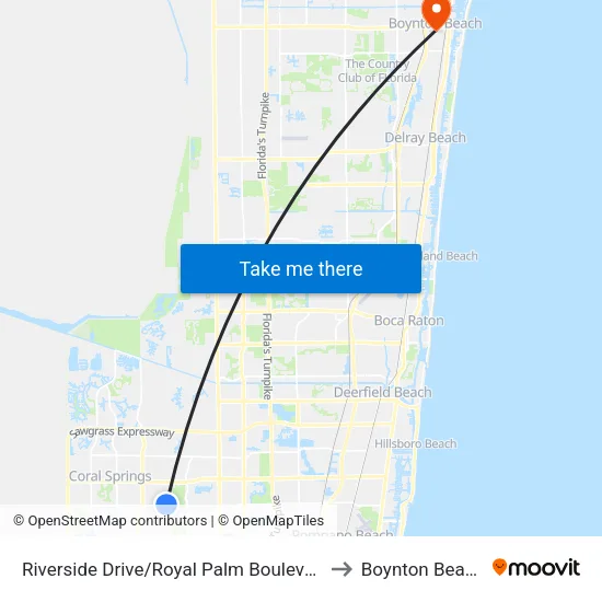 Riverside Drive/Royal Palm Boulevard (North) to Boynton Beach, FL map