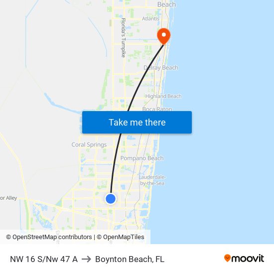 NW 16 S/Nw 47 A to Boynton Beach, FL map