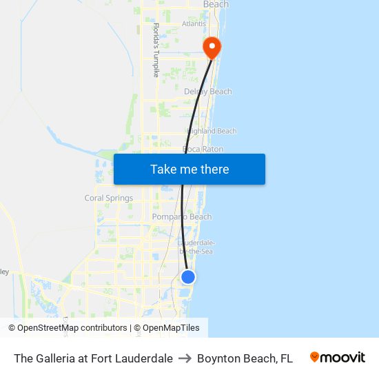 The Galleria at Fort Lauderdale to Boynton Beach, FL map