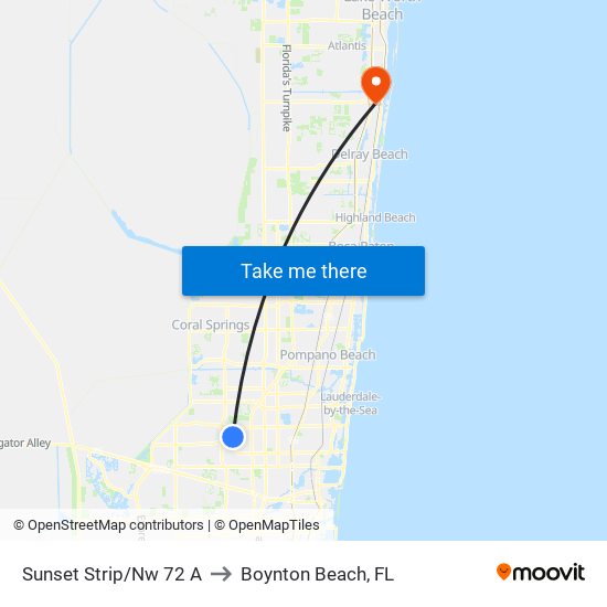 Sunset Strip/Nw 72 A to Boynton Beach, FL map