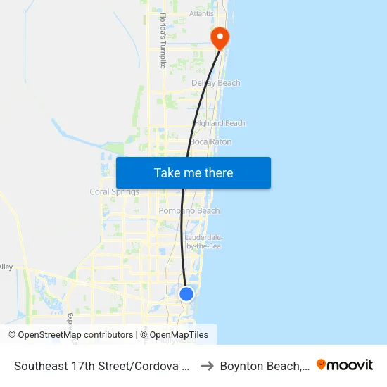 Southeast 17th Street/Cordova Road to Boynton Beach, FL map