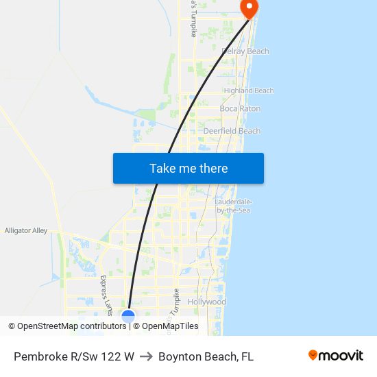 PEMBROKE R/SW 122 W to Boynton Beach, FL map