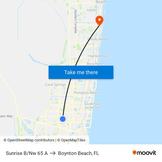 Sunrise B/Nw 65 A to Boynton Beach, FL map