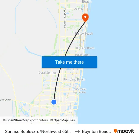 Sunrise Boulevard/Northwest 65th Avenue to Boynton Beach, FL map