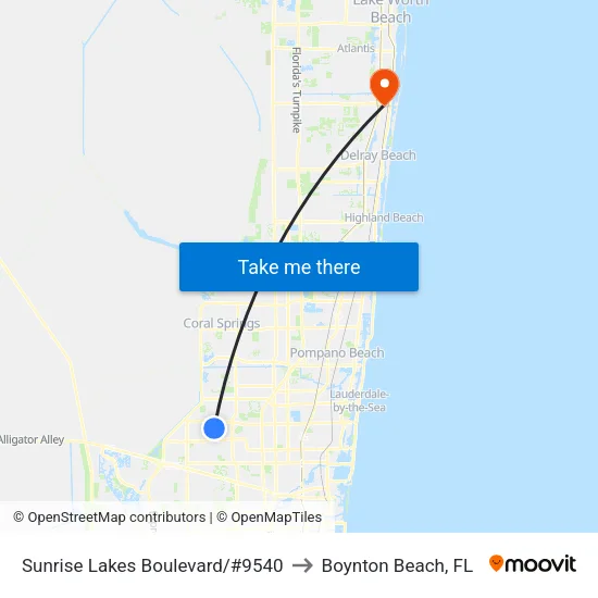 Sunrise Lakes Boulevard/#9540 to Boynton Beach, FL map
