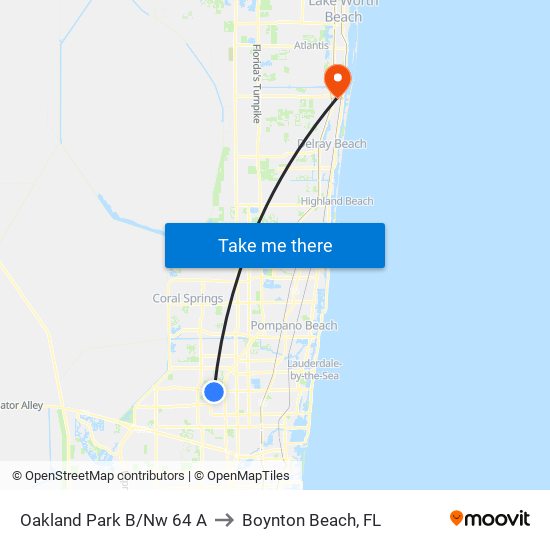 Oakland Park B/Nw 64 A to Boynton Beach, FL map