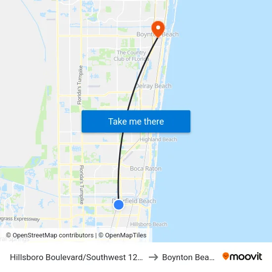 Hillsboro Boulevard/Southwest 12th Avenue to Boynton Beach, FL map