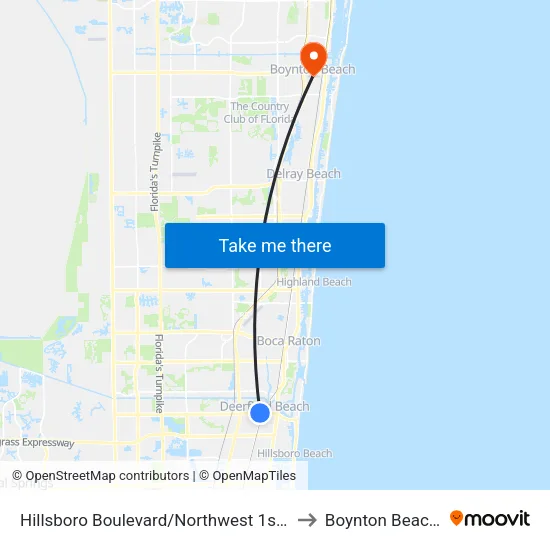 Hillsboro Boulevard/Northwest 1st Avenue to Boynton Beach, FL map