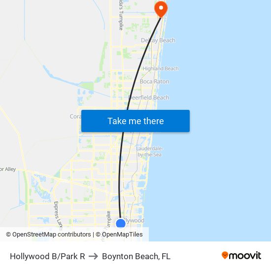 Hollywood B/Park R to Boynton Beach, FL map