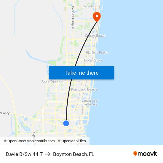 Davie B/Sw 44 T to Boynton Beach, FL map