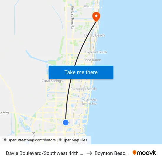 Davie Boulevard/Southwest 44th Terrace to Boynton Beach, FL map